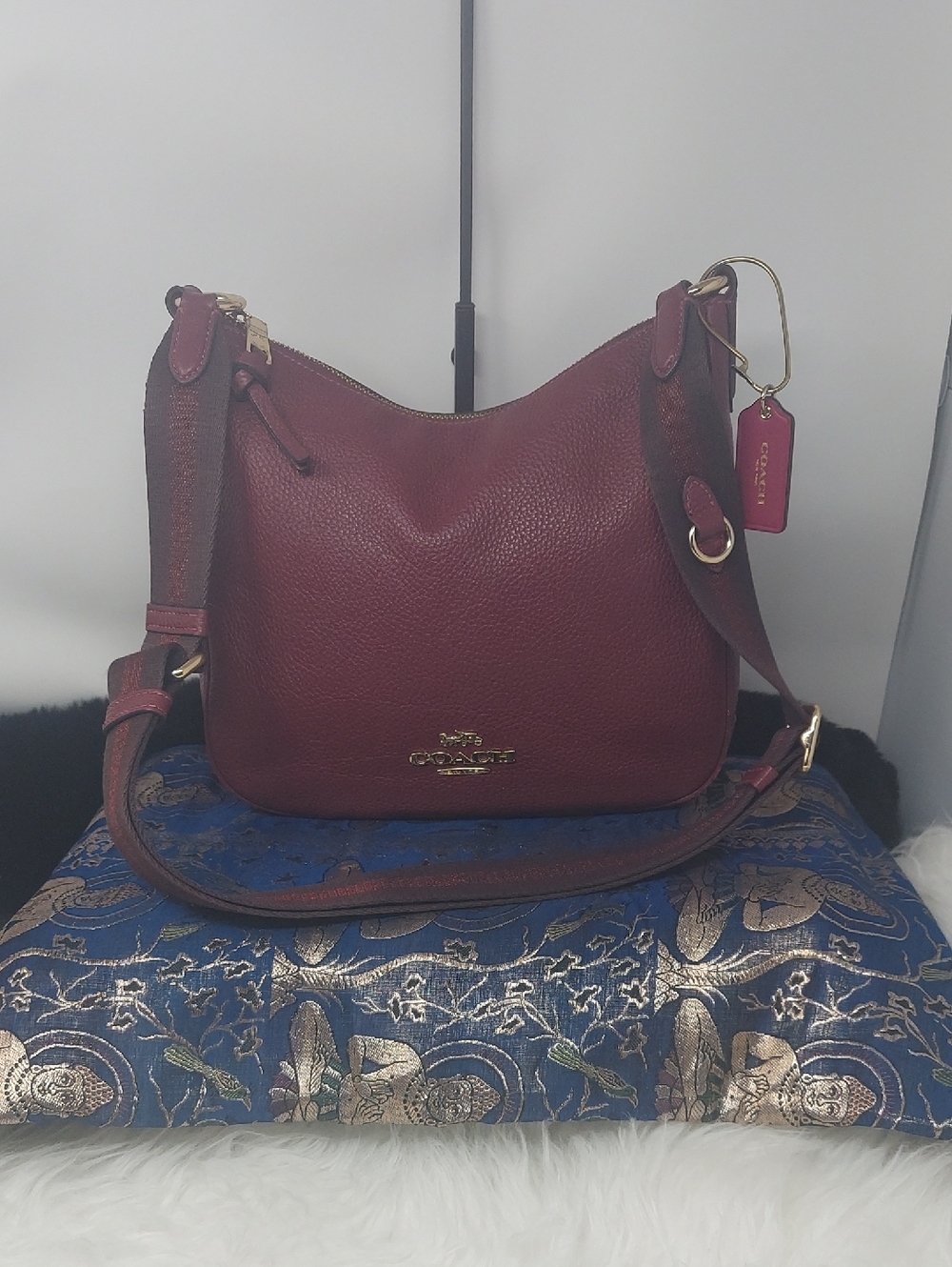 Coach Ellie File/Brixton Baker Pebbled Leather Shoulder Bag in Wine Red